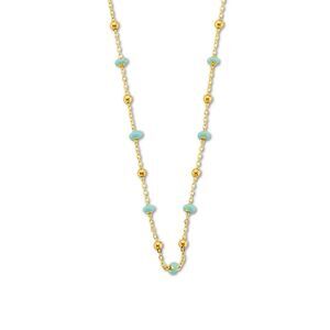 14K Yellow Gold Turquoise Enamel Bead Necklace By Tehrani Jewelry